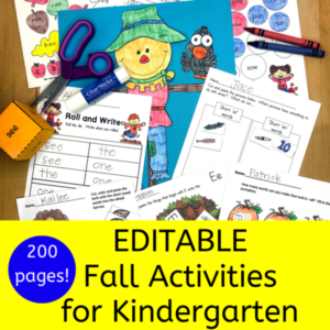 Fall literacy worksheets for Kindergarten