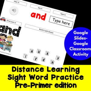 Distance Learning Digital Sight Word Pre-Primer Activity