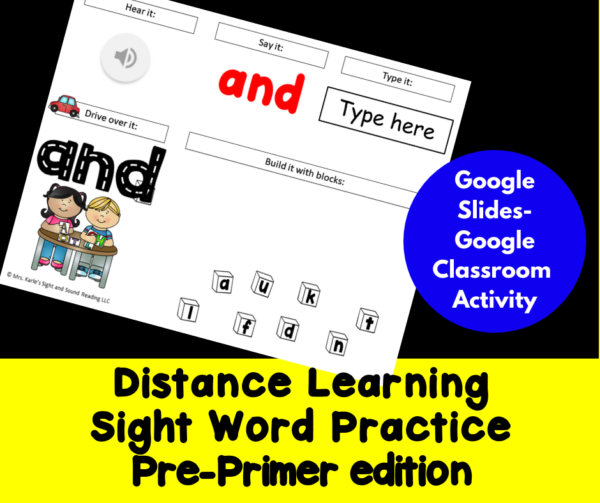 Distance Learning Digital Sight Word Pre-Primer Activity